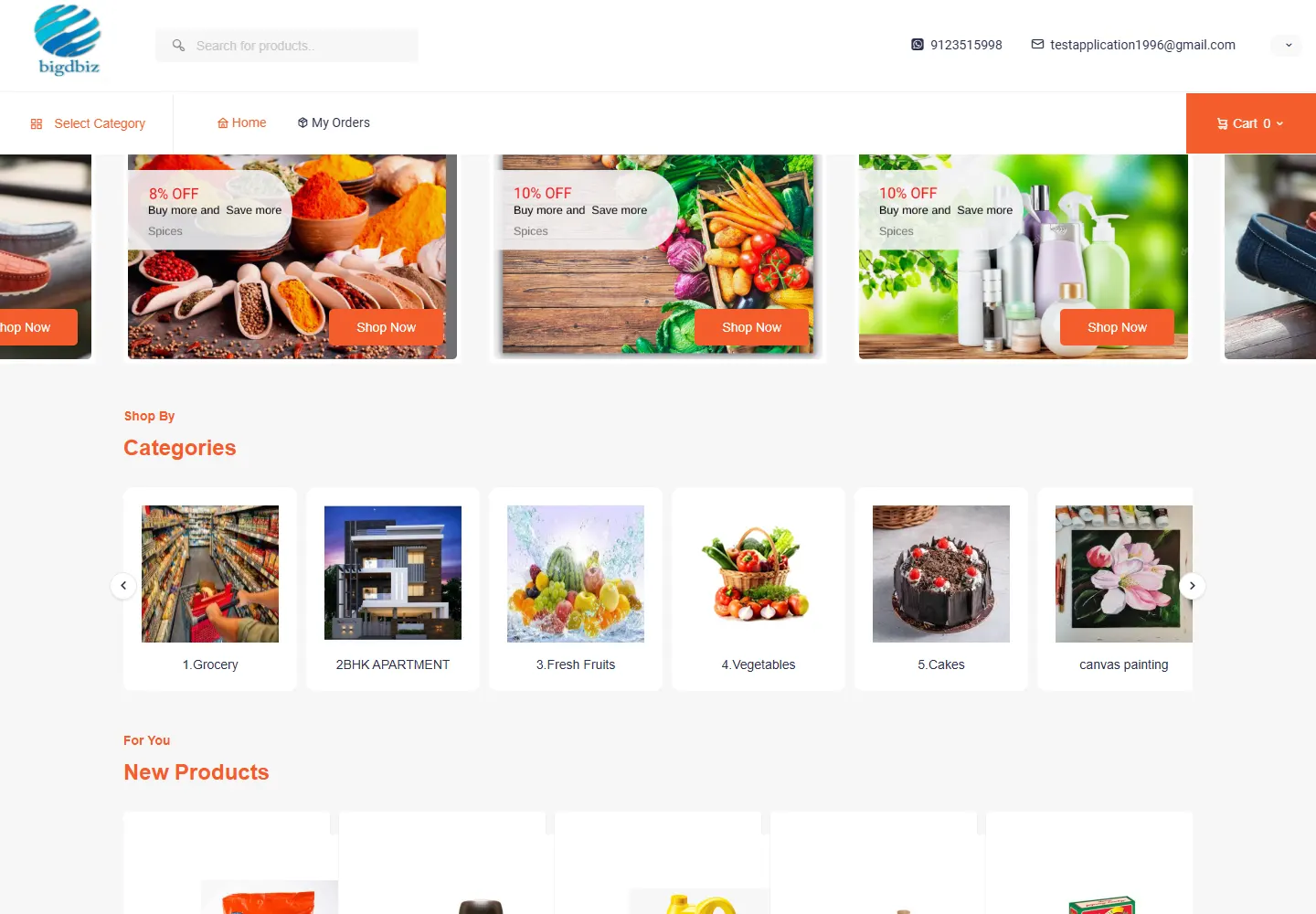 Live grocery and vegetables storefront showing grocery, fruit and vegetable categories